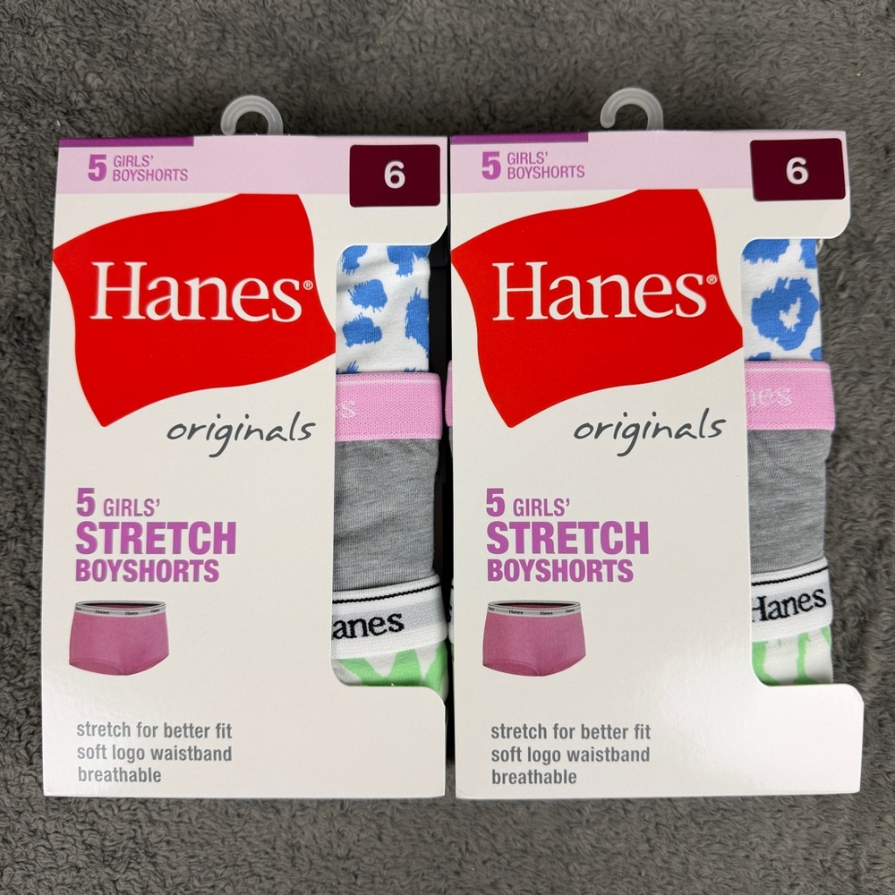 Hanes Girls' Originals Cotton Stretch Boyshort, (2) 5-Packs Size 6 Multicolor